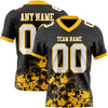 Custom Football Jersey – Graphic Splash Pattern Black White Gold Short Sleeve – front and back view