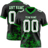 Custom Football Jersey – Graphic Splash Pattern Black White Grass Green Short Sleeve – front and back view