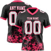 Custom Football Jersey – Graphic Splash Pattern Black White Neon Pink Short Sleeve – front and back view