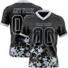 Custom Football Jersey – Graphic Splash Pattern Black Silver Short Sleeve – front and back view