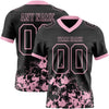 Custom Football Jersey – Graphic Splash Pattern Black Light Pink Short Sleeve – front and back view