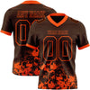 Custom Football Jersey – Graphic Splash Pattern Brown Orange Short Sleeve – front and back view