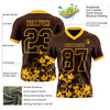Custom Football Jersey – Graphic Splash Pattern Brown Gold Short Sleeve – product details