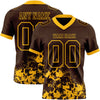 Custom Football Jersey – Graphic Splash Pattern Brown Gold Short Sleeve – front and back view