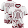Custom Football Jersey – Graphic Splash Pattern White Burgundy Short Sleeve – front and back view
