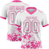 Custom Football Jersey – Graphic Splash Pattern White Pink Short Sleeve – front and back view