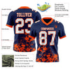 Custom Football Jersey – Graphic Splash Pattern Navy White Orange Short Sleeve – product details