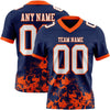 Custom Football Jersey – Graphic Splash Pattern Navy White Orange Short Sleeve – front and back view