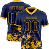 Custom Football Jersey – Graphic Splash Pattern Navy Gold Short Sleeve – front and back view