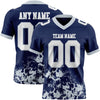 Custom Football Jersey – Graphic Splash Pattern Navy White Silver Short Sleeve – front and back view