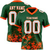 Custom Football Jersey – Graphic Splash Pattern Green White Orange Short Sleeve – front and back view