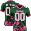 Custom Football Jersey – Graphic Splash Pattern Green White Pink Short Sleeve – front and back view