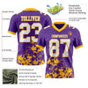 Custom Football Jersey – Graphic Splash Pattern Purple White Gold Short Sleeve – product details