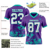 Custom Football Jersey – Graphic Splash Pattern Purple White Aqua Short Sleeve – product details