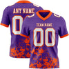 Custom Football Jersey – Graphic Splash Pattern Purple White Orange Short Sleeve – front and back view