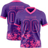 Custom Football Jersey – Graphic Splash Pattern Purple Pink Short Sleeve – front and back view