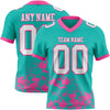 Custom Football Jersey – Graphic Splash Pattern Aqua White Pink Short Sleeve – front and back view