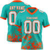 Custom Football Jersey – Graphic Splash Pattern Aqua White Orange Short Sleeve – front and back view