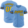 Custom Sleeve Stripe Baseball Jersey – Personalized Light Blue Navy Blue Yellow Sports Uniform – product image 1