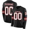 Custom Hockey Jersey – Triple Stripes Black White Red Long Sleeve – front and back view