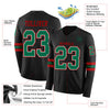 Custom Hockey Jersey – Triple Stripes Black Kelly Green White Red Long Sleeve – product details