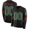 Custom Hockey Jersey – Triple Stripes Black Kelly Green White Red Long Sleeve – front and back view