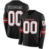 Custom Hockey Jersey – Triple Stripes Black White Gray Red Long Sleeve – front and back view