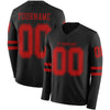 Custom Hockey Jersey – Triple Stripes Black Red Long Sleeve – front and back view