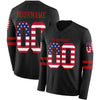 Custom Hockey Jersey – American Flag-Inspired Triple Stripes Vintage Black Red Long Sleeve – front and back view