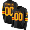 Custom Hockey Jersey – Triple Stripes Black Yellow Orange Long Sleeve – front and back view