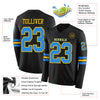 Custom Hockey Jersey – Triple Stripes Black Powder Blue Yellow Long Sleeve – product details