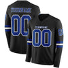 Custom Hockey Jersey – Triple Stripes Black Royal White Long Sleeve – front and back view
