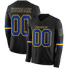 Custom Hockey Jersey – Triple Stripes Black Royal Yellow Long Sleeve – front and back view