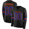 Custom Hockey Jersey – Triple Stripes Black Royal Orange Long Sleeve – front and back view