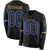 Custom Hockey Jersey – Triple Stripes Black Royal Old Gold Long Sleeve – front and back view