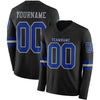 Custom Hockey Jersey – Triple Stripes Black Royal Gray Long Sleeve – front and back view