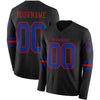 Custom Hockey Jersey – Triple Stripes Black Royal Red Long Sleeve – front and back view
