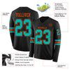 Custom Hockey Jersey – Triple Stripes Black Aqua Orange Long Sleeve – product details