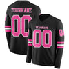 Custom Hockey Jersey – Triple Stripes Black Pink White Long Sleeve – front and back view