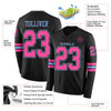 Custom Hockey Jersey – Triple Stripes Black Pink Light Blue Long Sleeve – product details