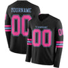 Custom Hockey Jersey – Triple Stripes Black Pink Light Blue Long Sleeve – front and back view