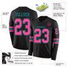 Custom Hockey Jersey – Triple Stripes Black Pink Teal Long Sleeve – product details