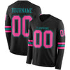 Custom Hockey Jersey – Triple Stripes Black Pink Teal Long Sleeve – front and back view