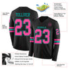 Custom Hockey Jersey – Triple Stripes Black Pink Aqua Long Sleeve – product details