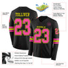 Custom Hockey Jersey – Triple Stripes Black Pink Light Yellow Long Sleeve – product details