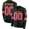 Custom Hockey Jersey – Triple Stripes Black Pink Light Yellow Long Sleeve – front and back view