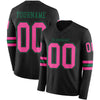 Custom Hockey Jersey – Triple Stripes Black Pink Kelly Green Long Sleeve – front and back view