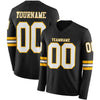 Custom Hockey Jersey – Triple Stripes Black White Gold Long Sleeve – front and back view