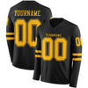 Custom Hockey Jersey – Triple Stripes Black Gold Long Sleeve – front and back view