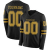 Custom Hockey Jersey – Triple Stripes Black Old Gold Long Sleeve – front and back view